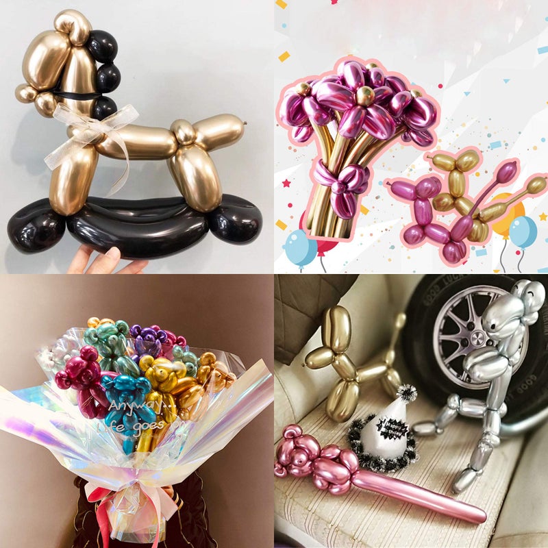 RFAdapter Balloons for Animal Making - 100PCS Long Twisting Balloons Kit with Pump, Eye Stickers, Metallic & Chrome Mixed Color for Birthday Festival - Image 3